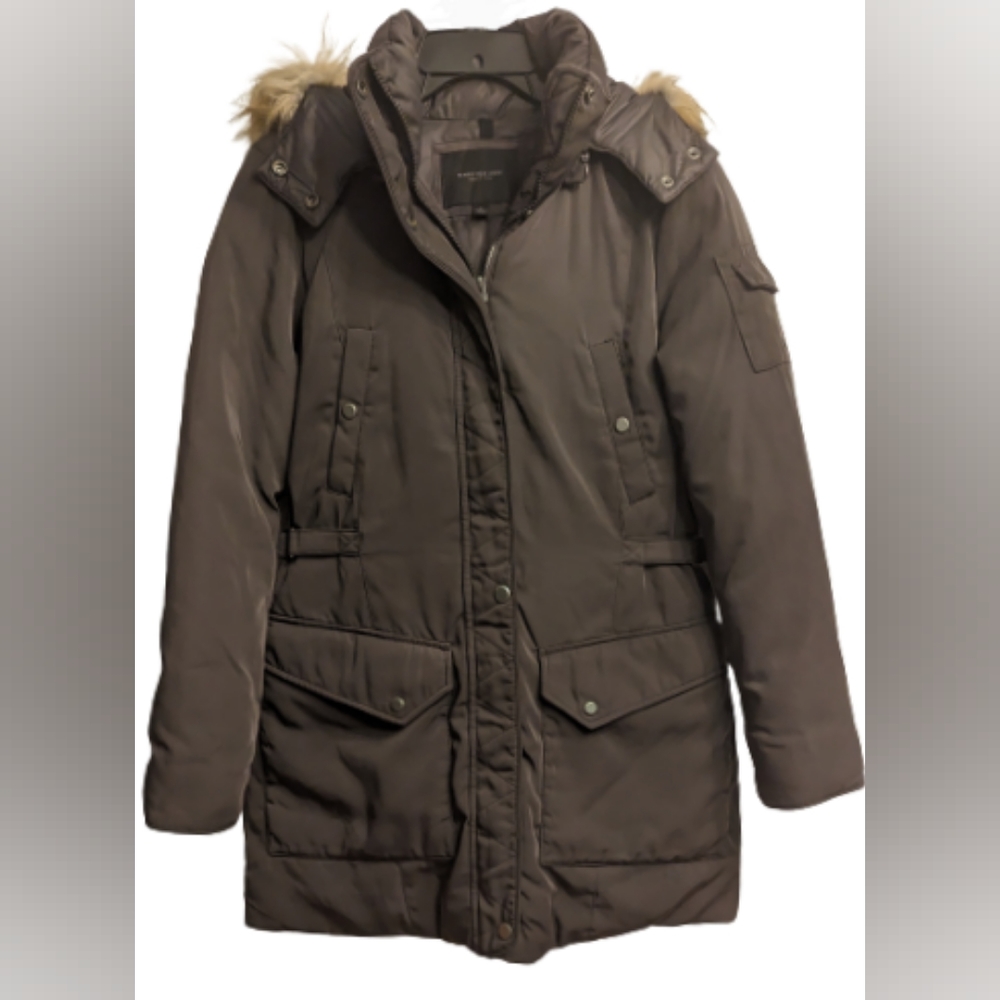 EUC Marc New York Andrew Marc down feather, grey, faux fur trim removable hood